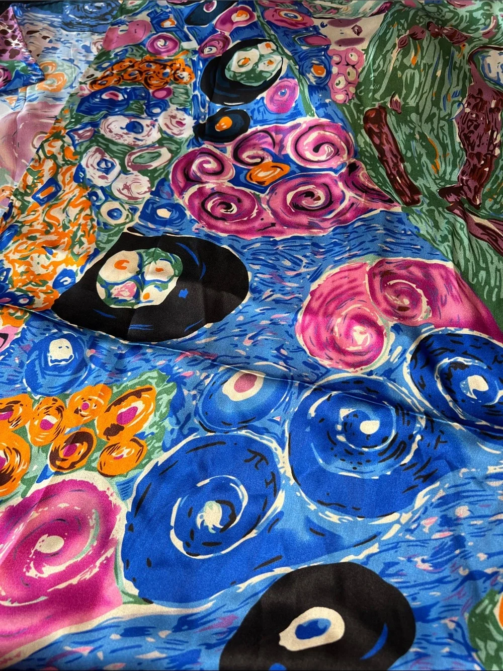 Vintage Gustav Klimt Vibrant Floral Art Hand-rolled Edge 100% Silk Scarf
